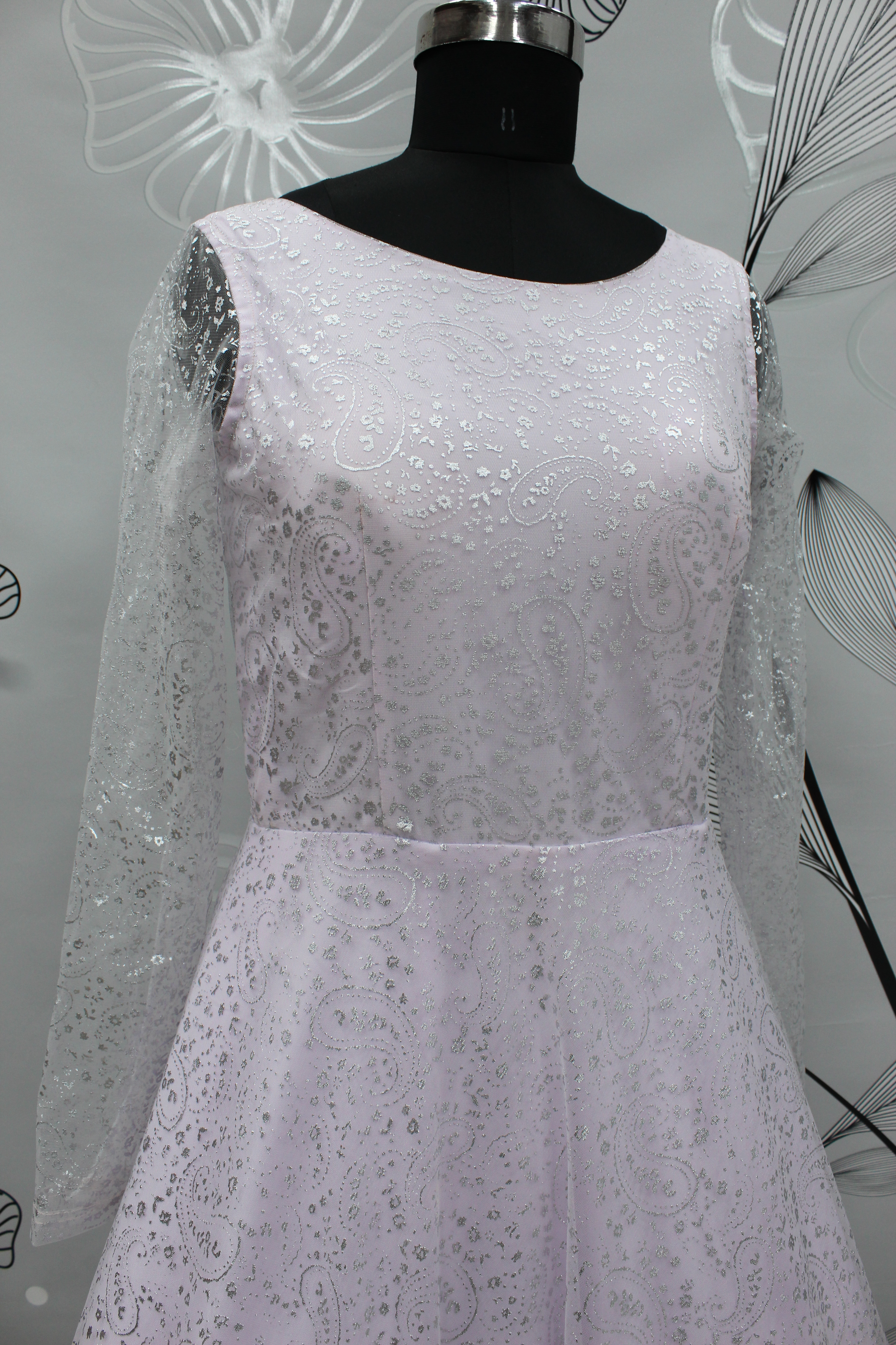 Violet Net With Metalic Foil Print Anarkali Gown